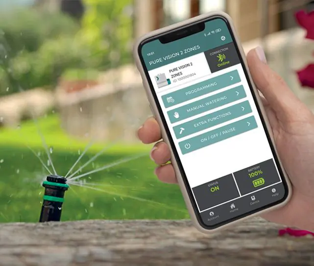Smart irrigation controller testing a garden sprinkler system