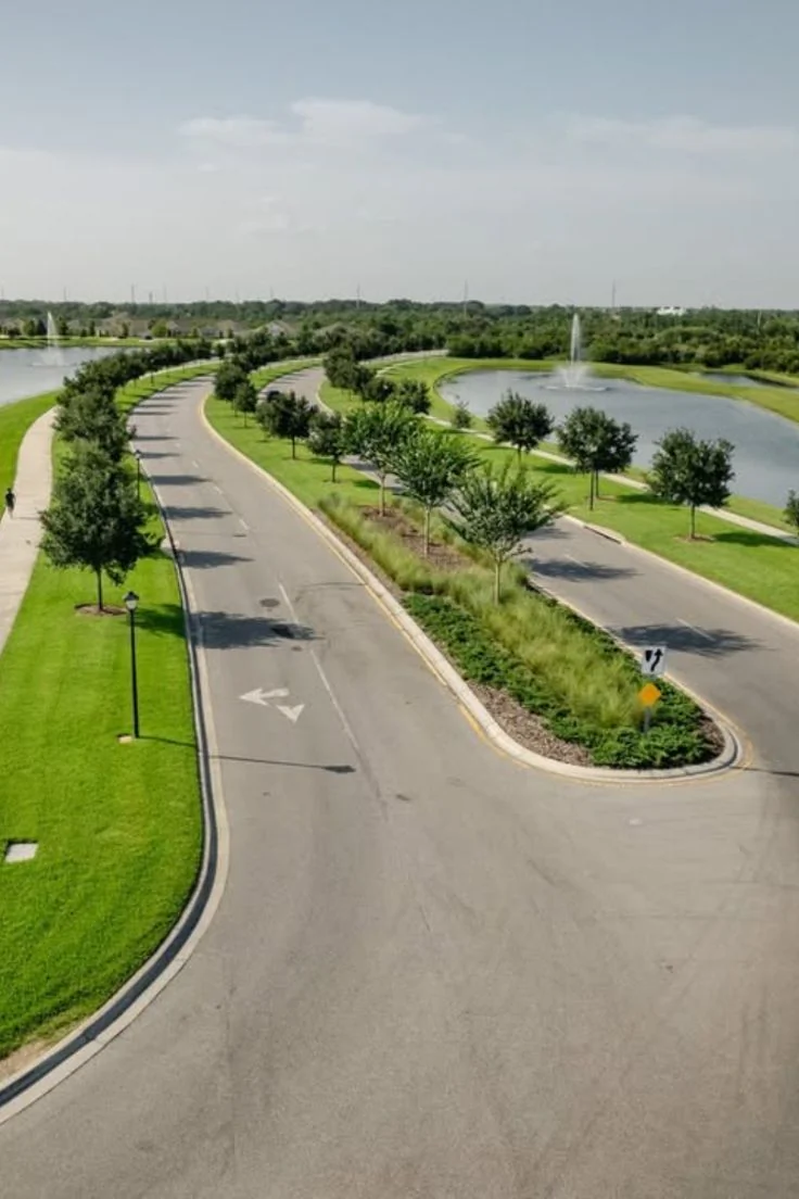 Professionally maintained roadside landscape and green spaces