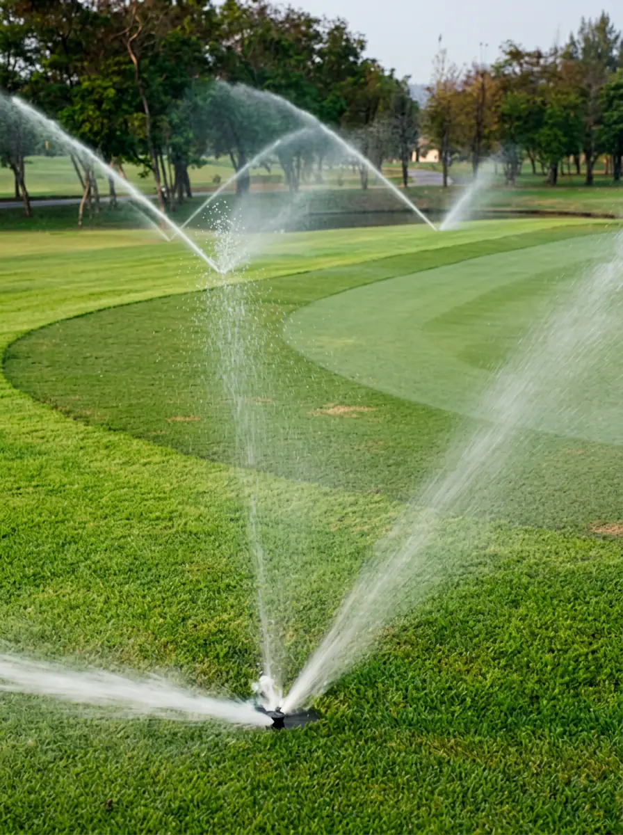 Installed sprinkler system providing even coverage across a lawn